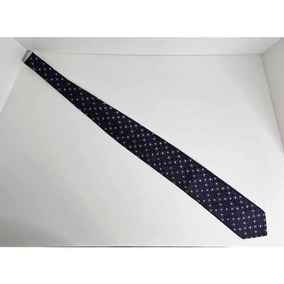 John W Nordstrom Mens Silk Tie Geometric Pattern Navy Blue Made in USA 60" - Picture 6 of 8